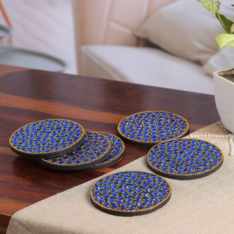 Novica Handmade Royal Glitz Beaded Wood Coasters (Set Of 6)