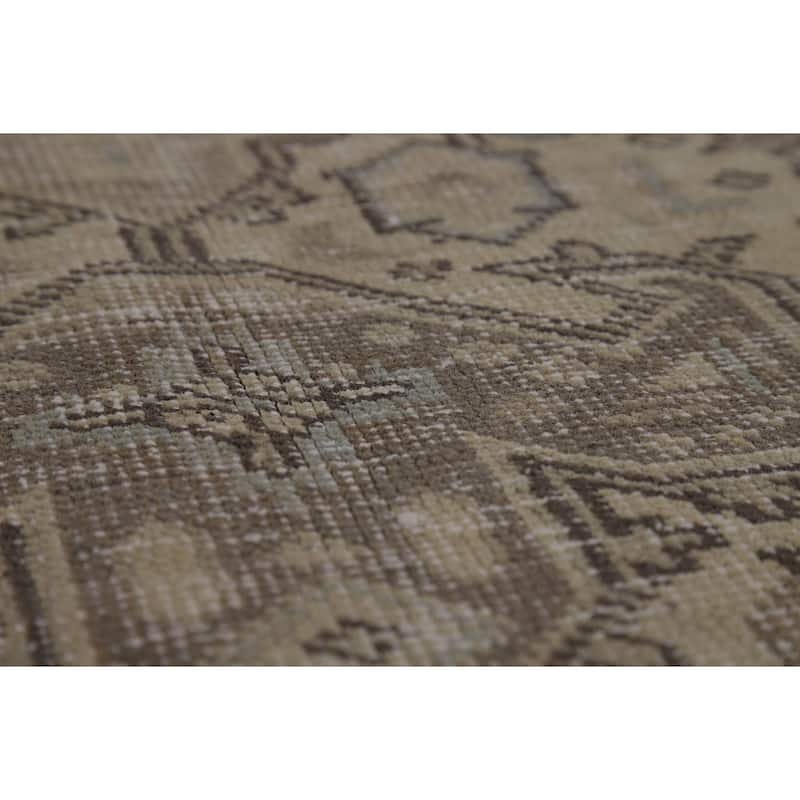 Geometric Tabriz Persian Vintage Rug Hand-Knotted Beige Wool Carpet - 9'1" x 12'4"