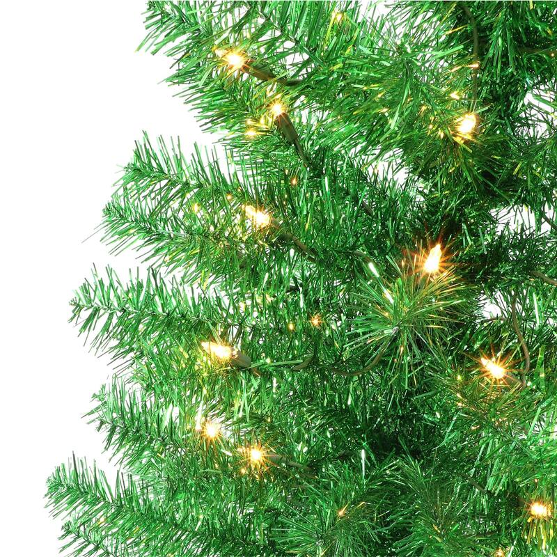 4.5' Pre-lit Green Tinsel Slim Artificial Christmas Tree, Clear Lights - 4.5 Foot