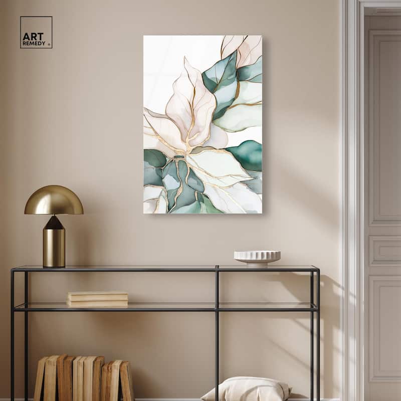 Pastel Leaves with Gold II Acrylic by Art Remedy, Ready to Hang