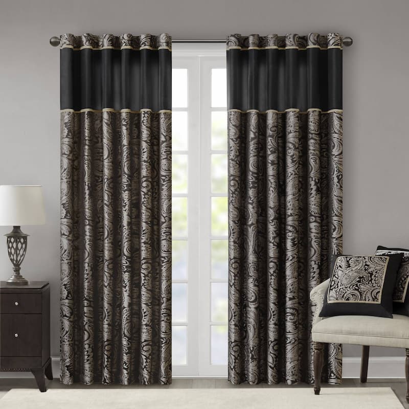 Madison Park Whitman Jacquard Curtain Panel Pair - 50"W X 84"L - Black