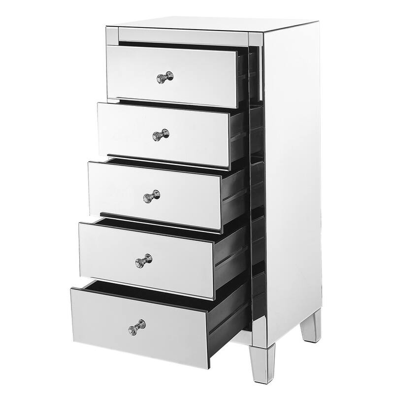 Indigo Home 5 Drawer Chest 24 in x 18 in x 45 in. in Clear Mirror