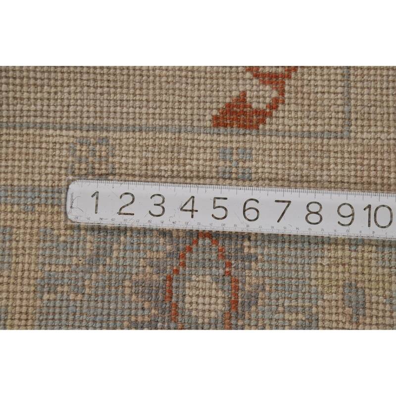 Vegetable Dye Beige Oushak Turkish Rug Hand-Knotted Wool Carpet - 5'2"x 7'0"
