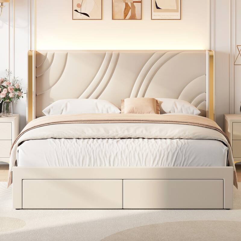 King Size Modern Upholstered LED Bed Frame