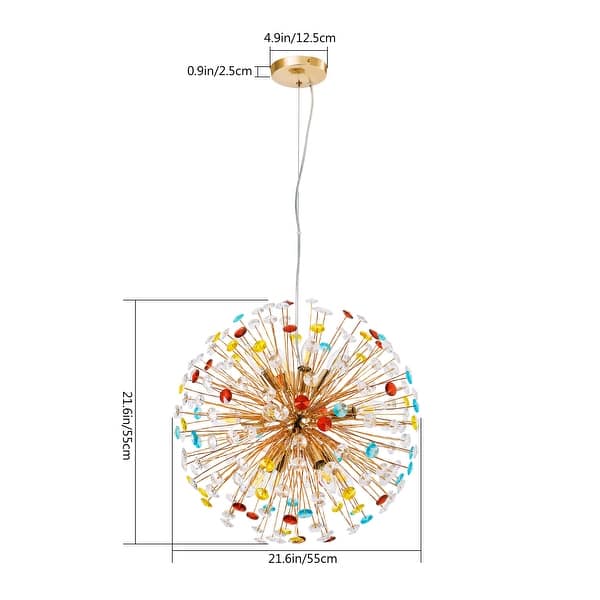 12-Light Modern Glam Sputnik Round Colorful Chandelier Globe Starburst Crystal Beaded Firework Chandelier - 21.6 in. W