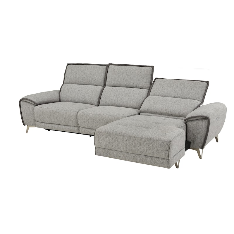 Matera Gray Yarn Dyed Fabric Power Recliner Sectional Sofa with Chaise and USB Charger by iNSPIRE Q Modern