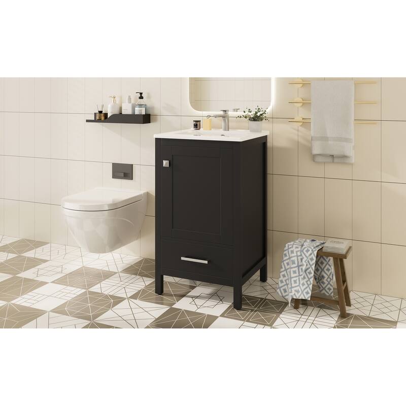 Bathroom Vanity with Sink, Small Bathroom Storage Cabinet, Bathroom Vanities with Soft Closing Door & Divider Drawer