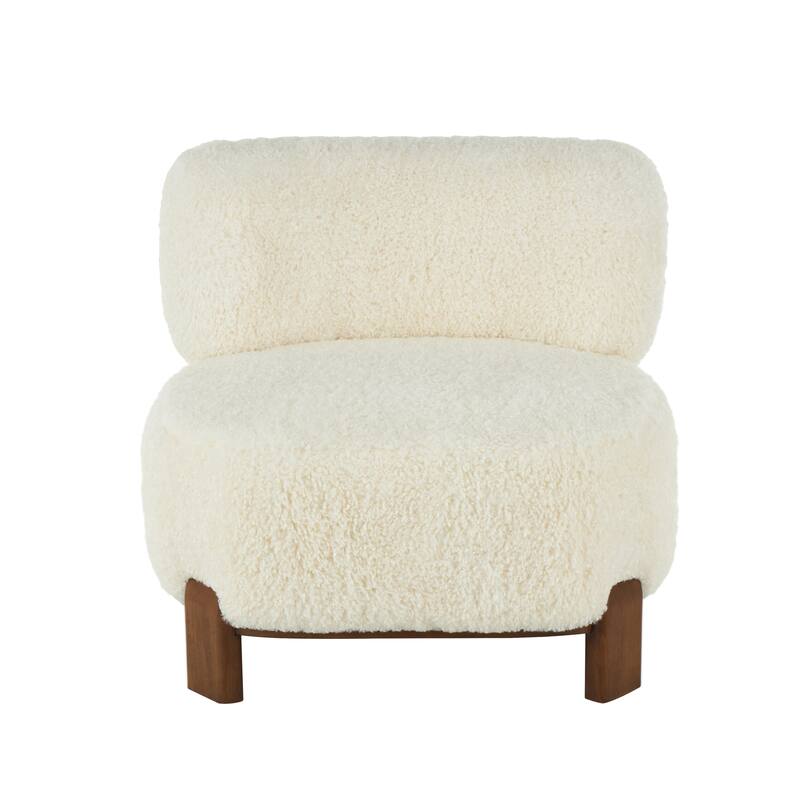 White Polyester Living Room Accent Chair with Brown Wooden Legs