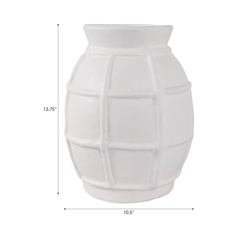 Paper Mache Raised Grid Texture Modern Vase - White, 14"