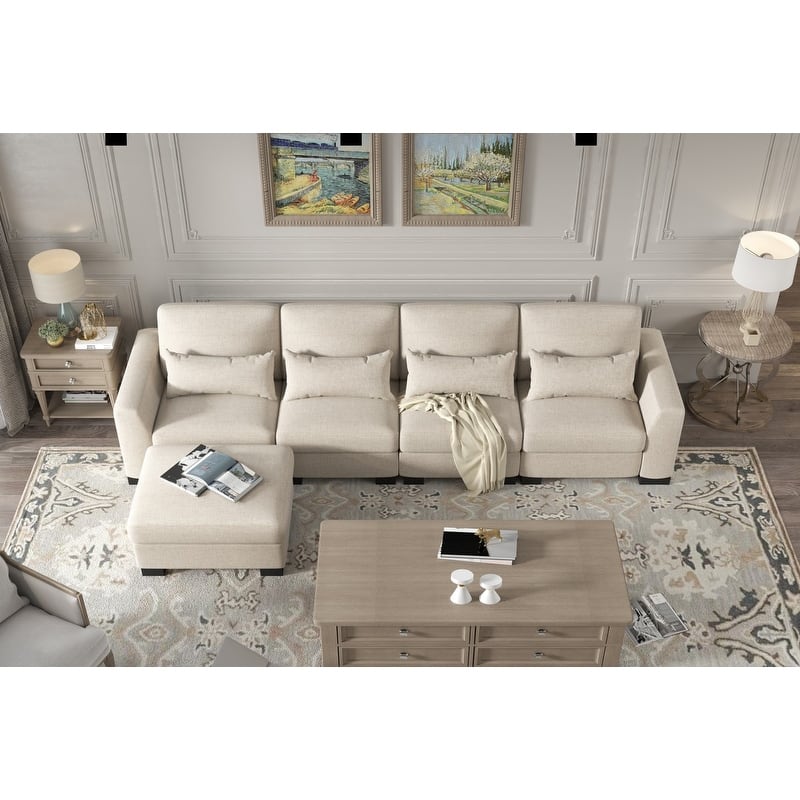 130" L-Shaped Modular Sectional Sofa with Movable Storage Ottoman