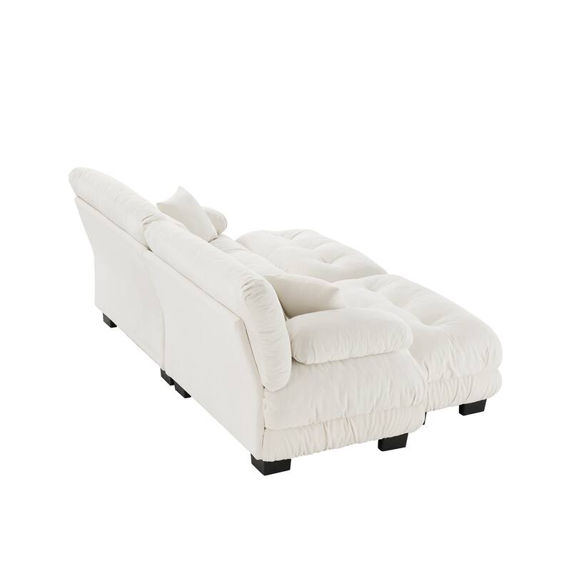 94.4" Chenille Cloud Sleeper Sofa with 2 Ottomans & Pillows
