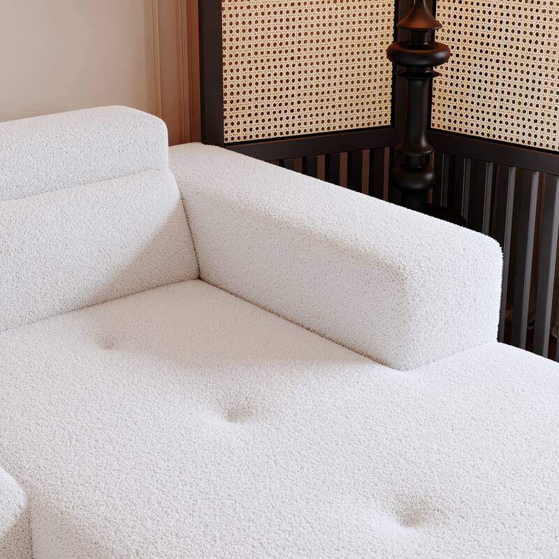 L Shaped Modular Sectional Cloud Sofa with Chaise, Teddy Fabric 3 Seat Corner Sofa, Upholstered Couch with Pillows