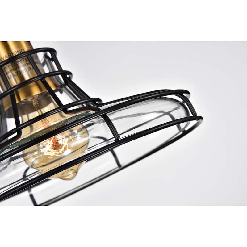 Black and Antique Gold 1-Light Pendant with Clear Glass Shade