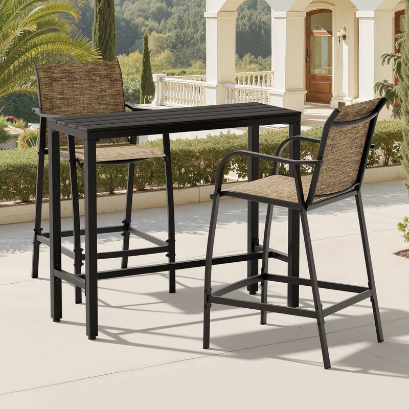 Outdoor Patio Bar Stools Set Rectangle Bar Table with Barstools - Black-42.91 inches table-Earth chairs