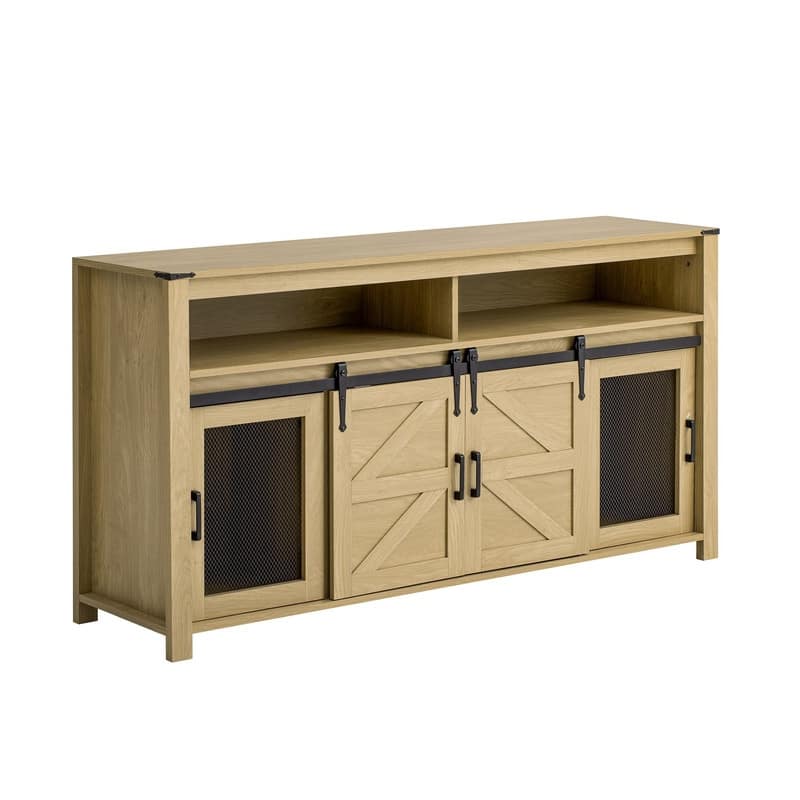 Farmhouse 59.3" Sideboard Buffet with Sliding Barn Doors and Open Storage for Living or Dining Spaces