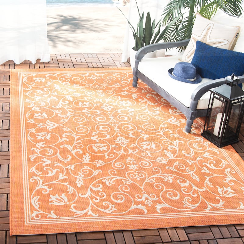 SAFAVIEH Courtyard Clarine Indoor/ Outdoor Waterproof Patio Backyard Rug - 2'7" x 5' - Terracotta/Natural
