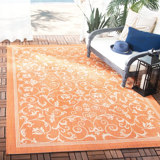 SAFAVIEH Courtyard Clarine Indoor/ Outdoor Waterproof Patio Backyard Rug - 2'7" x 5' - Terracotta/Natural
