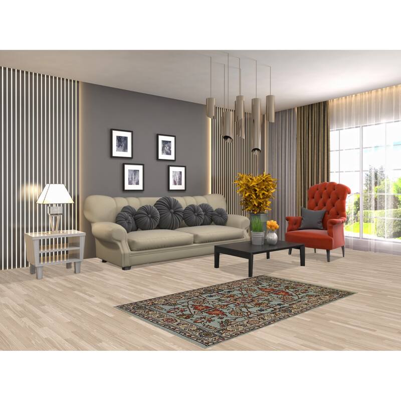 Light Blue Oushak Indian Foyer Rug Handmade Wool Carpet - 2'11"x 5'1"