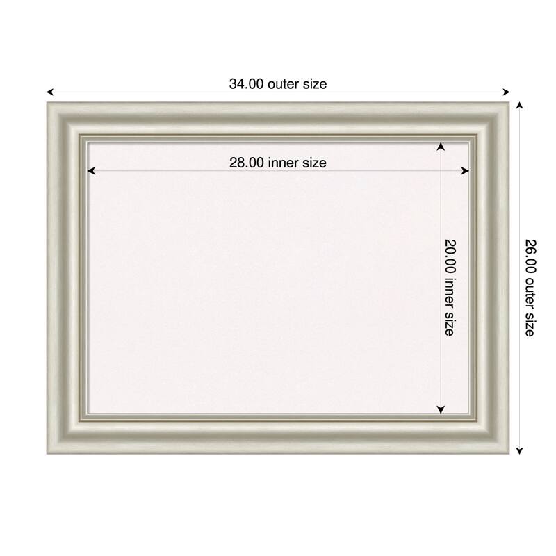 Sophia Silver Framed Cork Board - Bulletin Board, Organization Board, Pin Board - White - 34 x 26 in