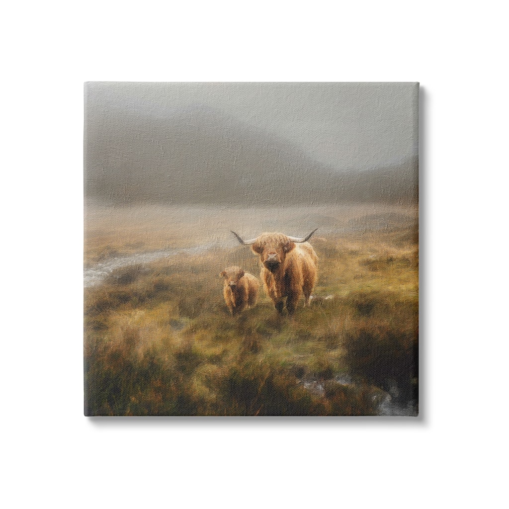 Stupell Highland Cows Rural Landscape Canvas Wall Art Design by Paul Brent