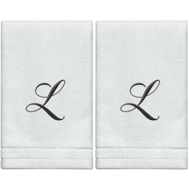 Creative Scents White Monogrammed Initial Fingertip Towels with Black Embroidery - L