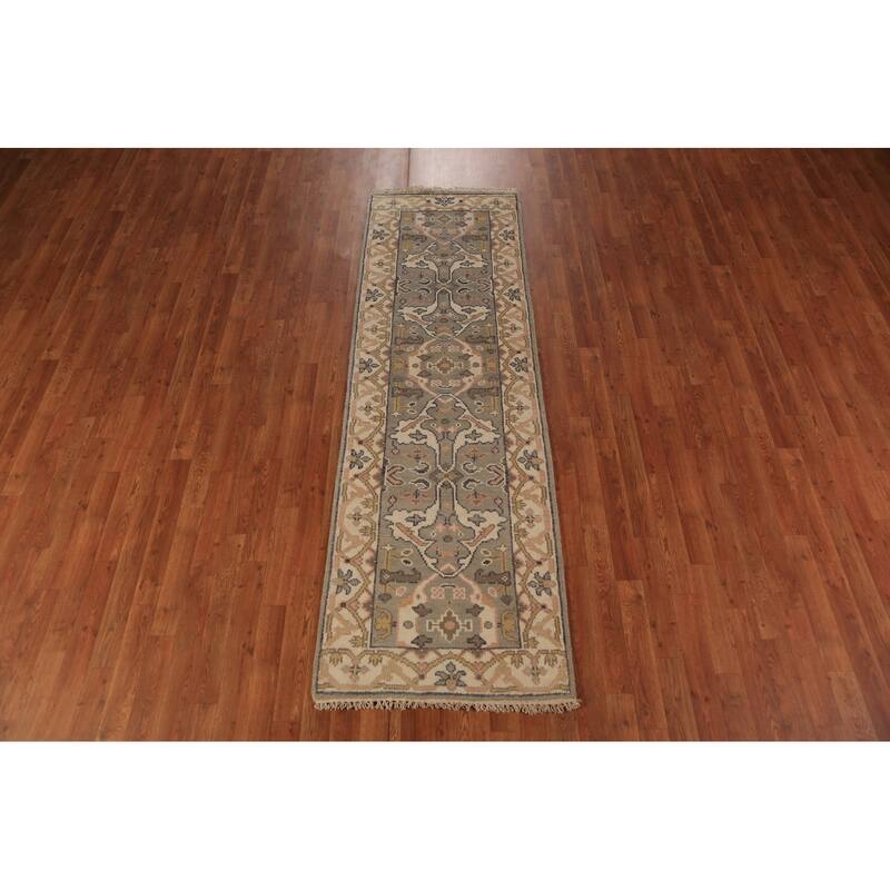 Oushak Indian Runner Rug Hand-Knotted Transitional Wool Carpet - 2'6"x 7'10"