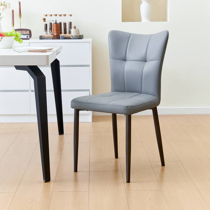 Set of 2 Side Chair Vanity Chair Office Chair Light Gray Leather Upholstered Dining Chair with Iron Legs