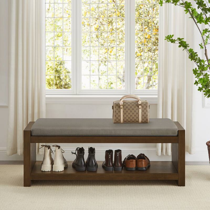 47in Accent Bench with Lower Shelf Shoe Rack - Granite