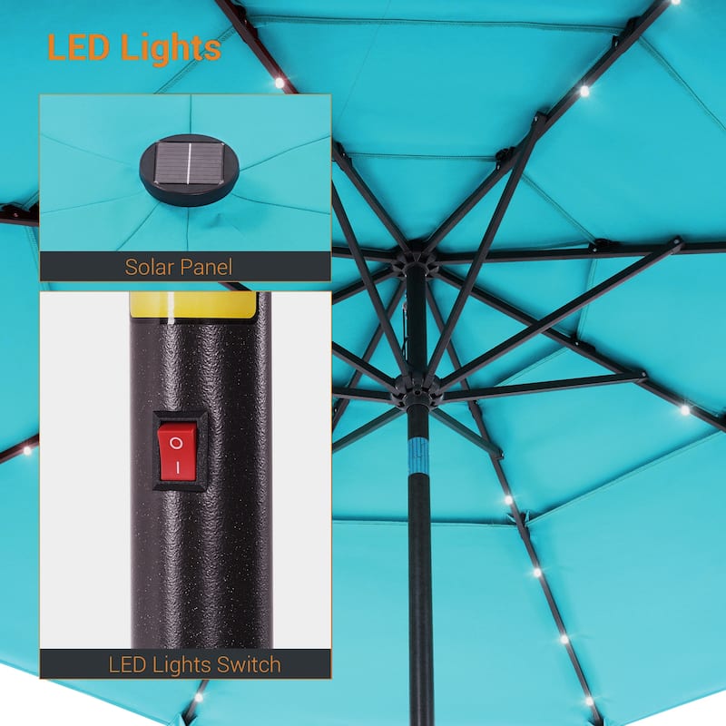 LIVOOSUN LED 10FT LED 3-layer Patio Umbrella with UPF50+, Tilt Function, and Wind-Resistant Design——Experience Outdoor Comfort