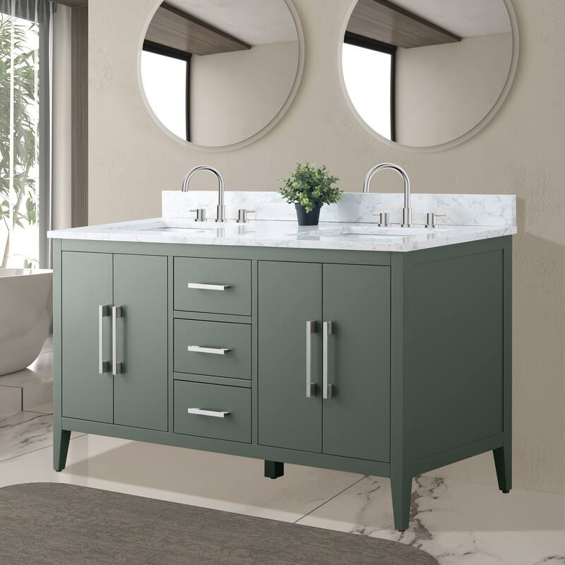Vanity Art 60" Double Sink Bathroom Vanity Cabinet with Engineered Marble Top