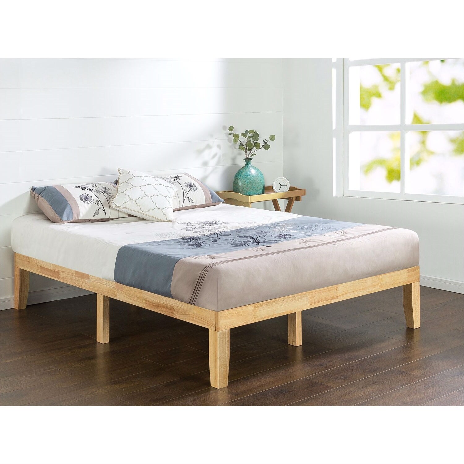 Daily Boutik Queen size Solid Wood Platform Bed Frame in Natural Finish