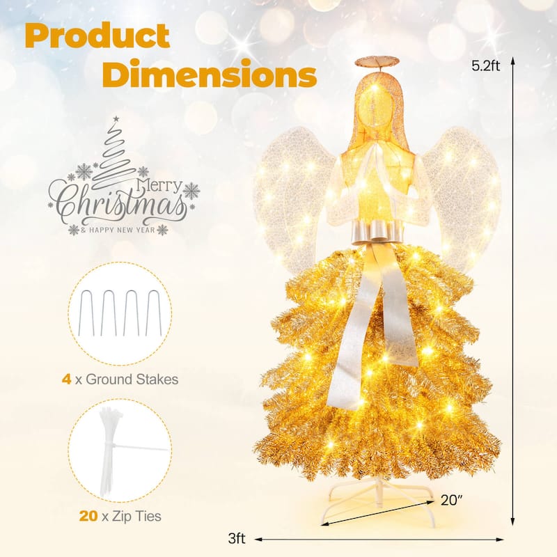 5.2 FT Christmas Lighted Angel Pre-Lit Angel Figure Xmas Tree