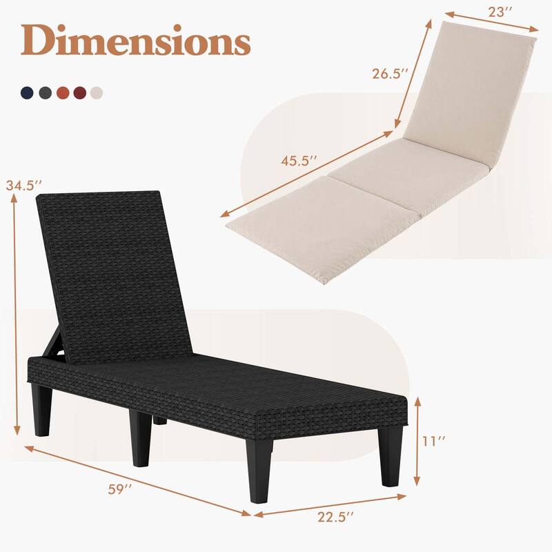 Outdoor Chaise Lounge Chair Rattan Recliner w/ Removable Cushion