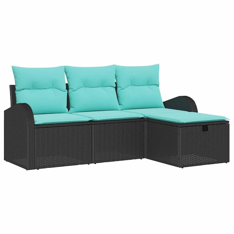 vidaXL 4 Garden Sofa Set with Cushions Black/Brown/Grey Poly Rattan - 70.5 x 46.1 x 27.2