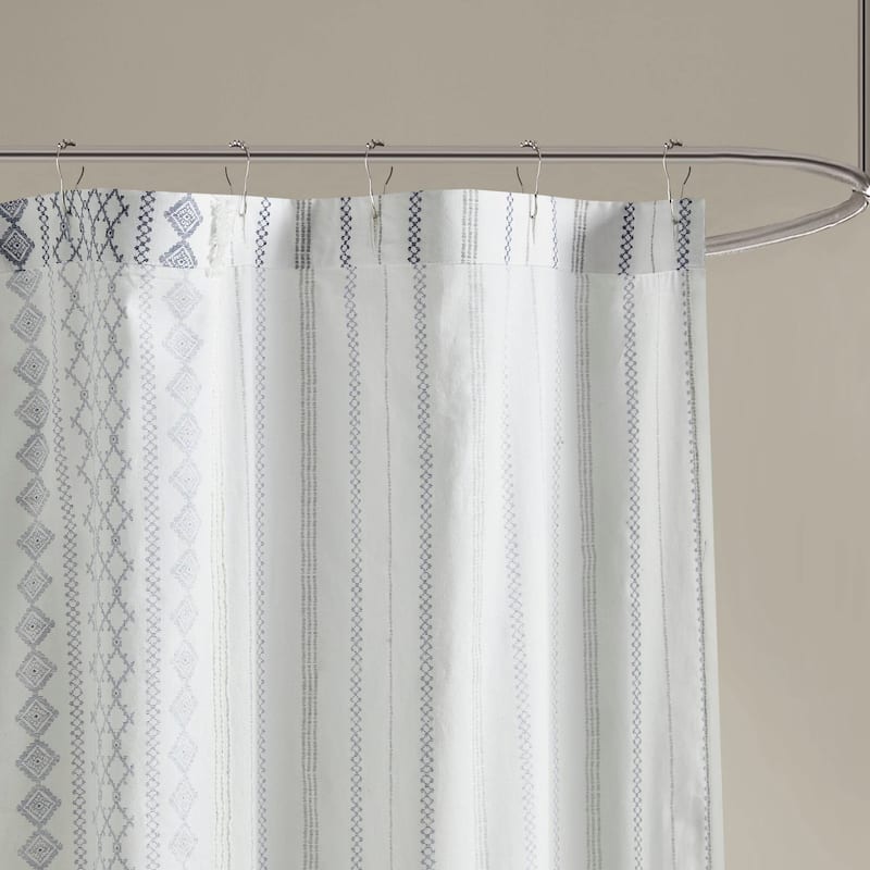 INK+IVY Imani Cotton Printed Shower Curtain with Chenille