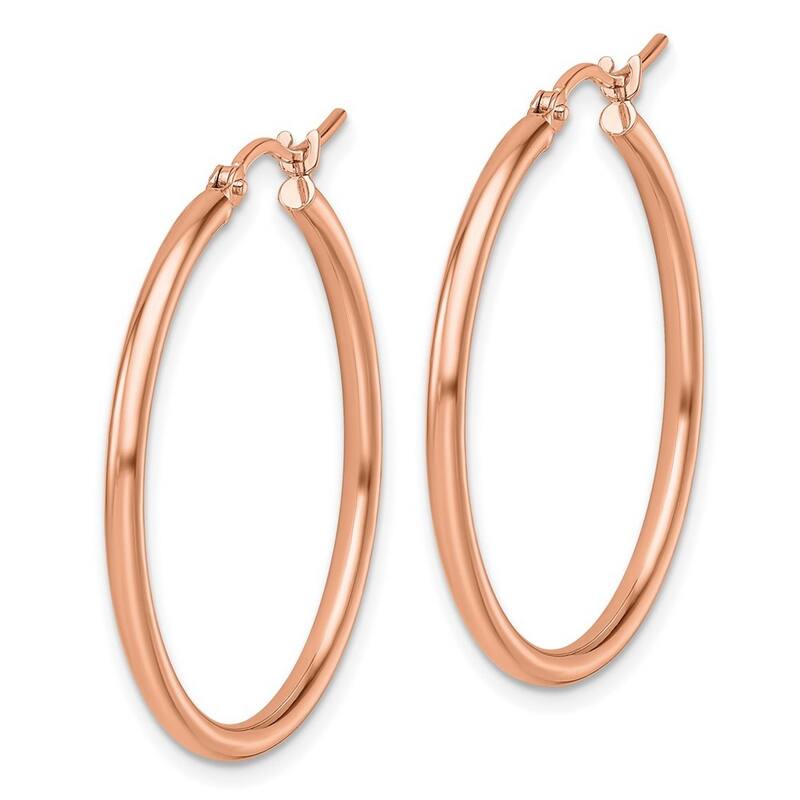Curata 14k Rose Gold 2x30mm Polished Classic Hoop Earrings
