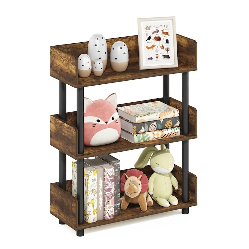 3 Tiers Wood Household Shelving Unit in Pine/Black (23.62 in. W x 29.61 in. H x 9.21 in. D) - 23.62