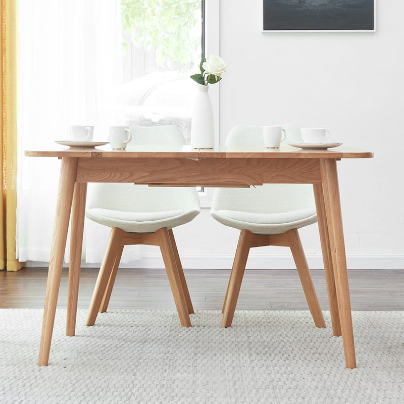Christopher Knight Home - Harper Solid Oak Extendable Dining Table for 6-8 People, Space-Saving Design(Only table)