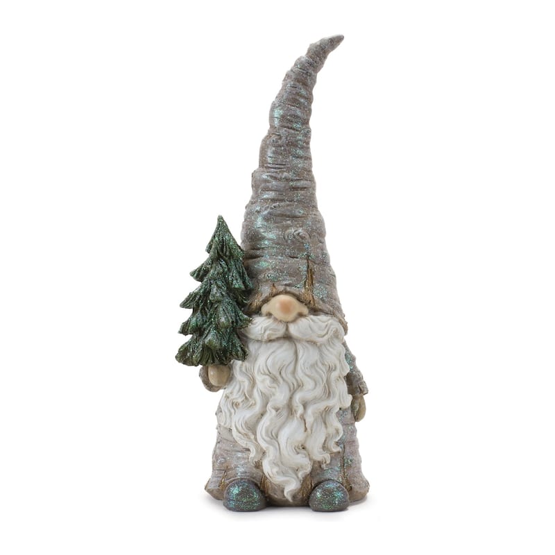 2 Gnome Holding Pine Tree Trunk Christmas Tabletop Figurines 13.5"