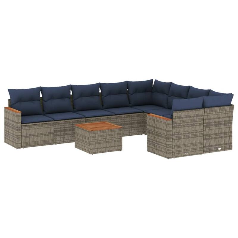 vidaXL 9/10 Piece Patio Sofa Set with Cushions Black/Gray Poly Rattan - 24.4 x 24.4 x 27.2