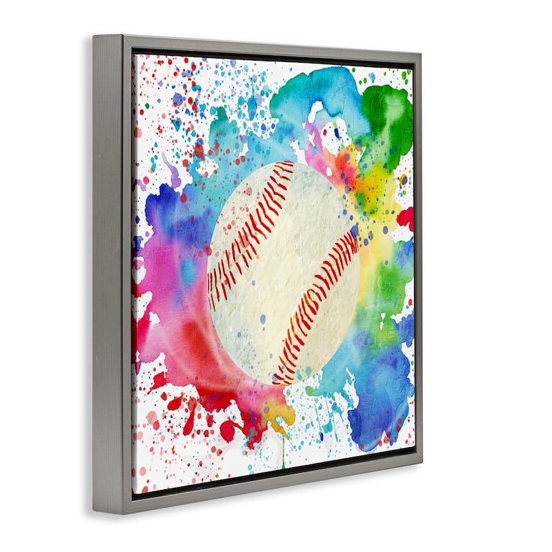 Stupell Colorful Splash Baseball Framed Floater Canvas Wall Art Design By Kim Allen