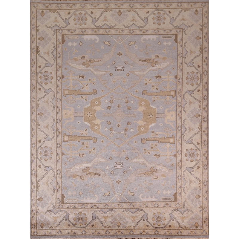 Gray Oushak Indian Area Rug Handmade Transitional Wool Carpet - 8'1"x 9'10"