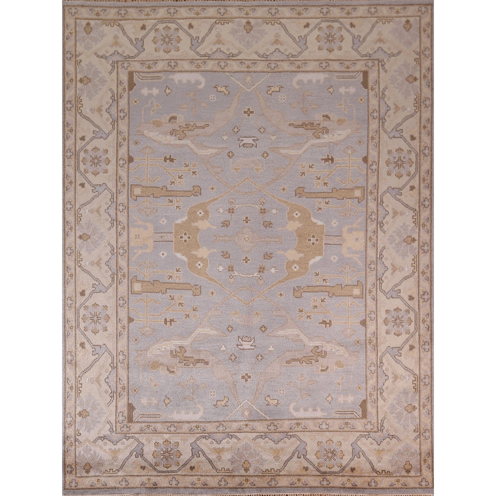 Gray Oushak Indian Area Rug Handmade Transitional Wool Carpet - 8'1"x 9'10"