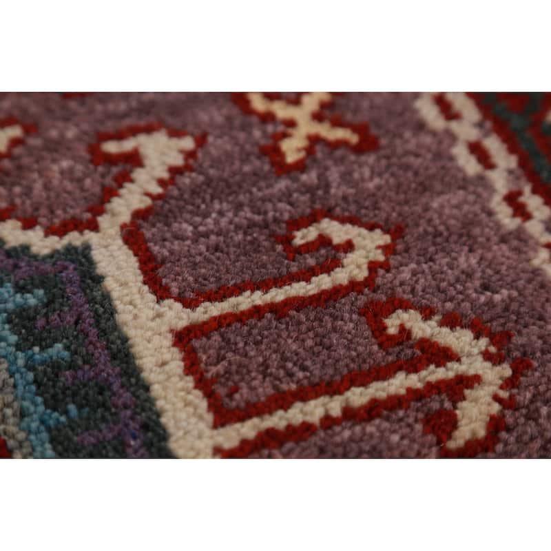 Hand Knotted Oriental 100% Wool Carpet Transitional Geometric Purples Khotan Runner Rug - 9' 10'' X 2' 7''