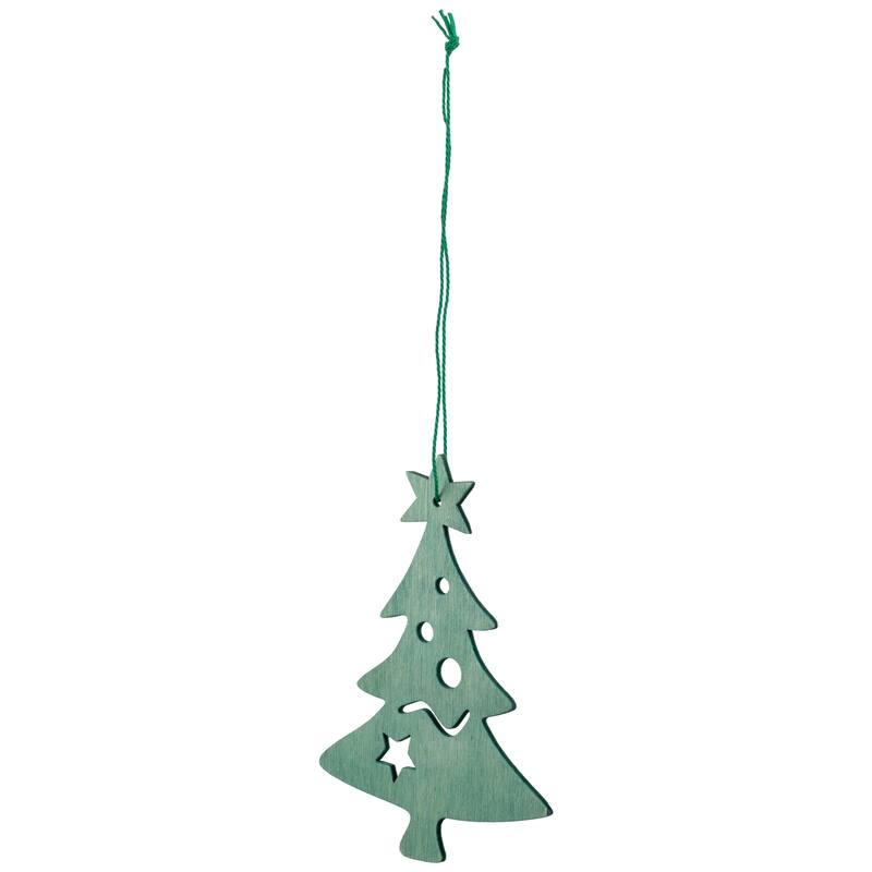 4.75" Teal Green Wooden Cut Out Christmas Tree Ornament