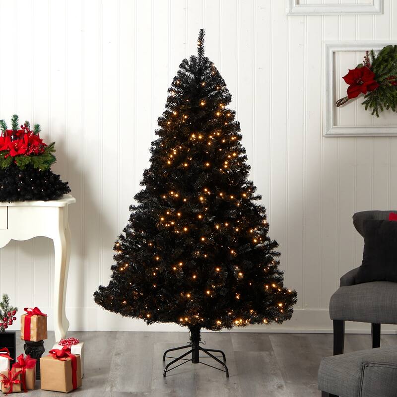 Black Artificial Christmas Tree 6Ft with Lights - Holiday Decor, Festive Tree, Indoor Xmas Tree - 72