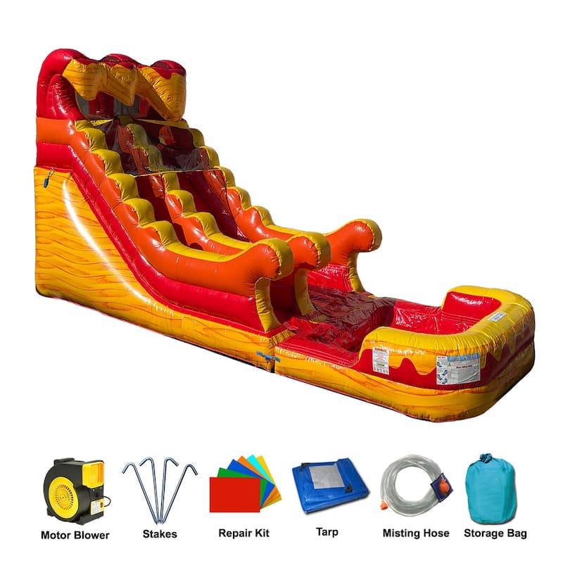 Jingo Jump 15FT Volcano Water Slide - 15′ H x 30′ L x 11′ W - 15′ H x 30′ L x 11′ W - Kids