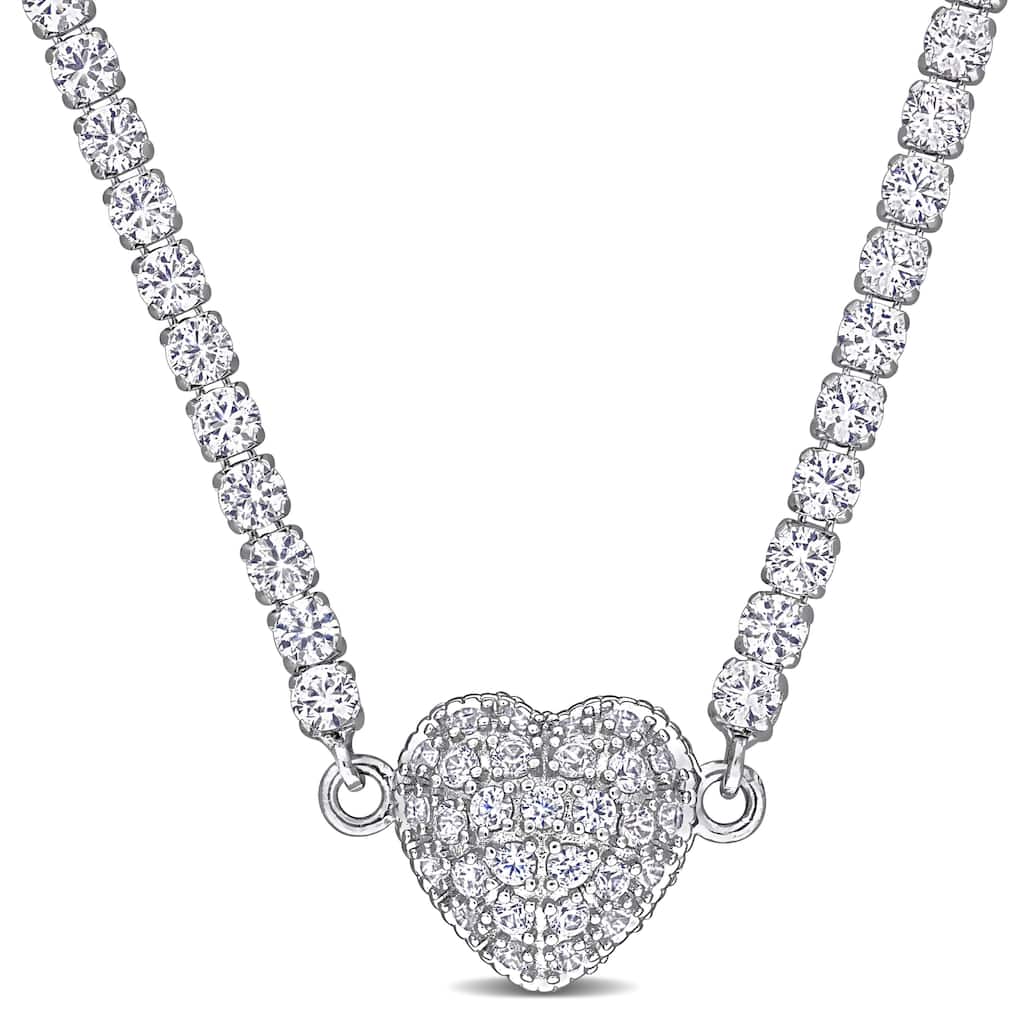 Miadora 16 4/5ct TGW Created White Sapphire Necklace with Heart Clasp in Sterling Silver-17 in