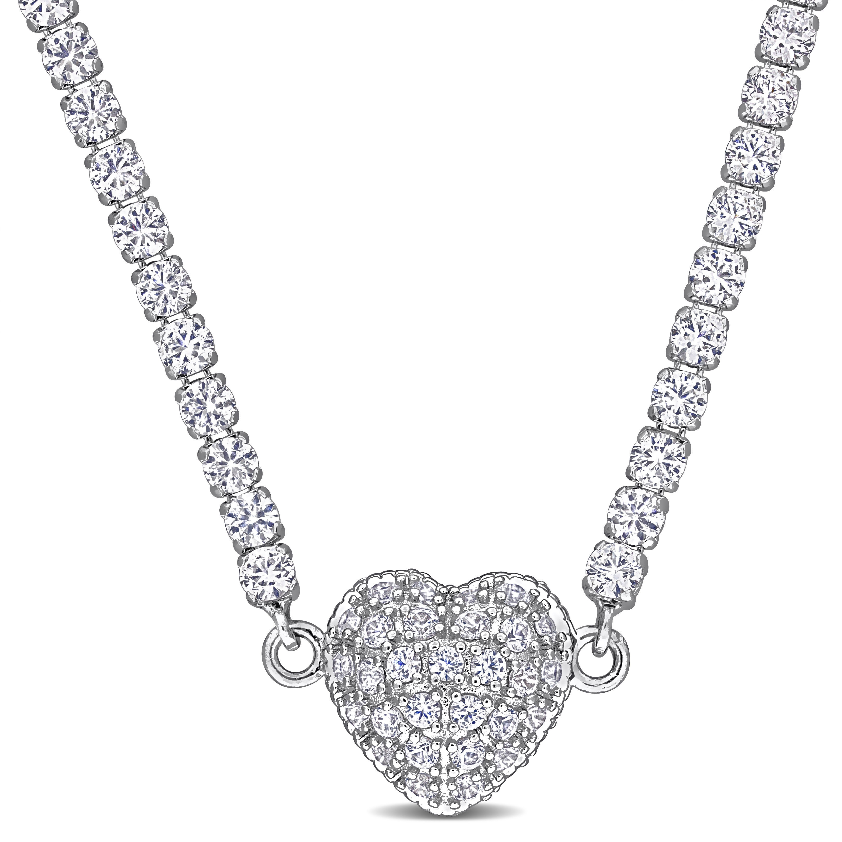 Miadora 16 4/5ct TGW Created White Sapphire Necklace with Heart Clasp in Sterling Silver-17 in