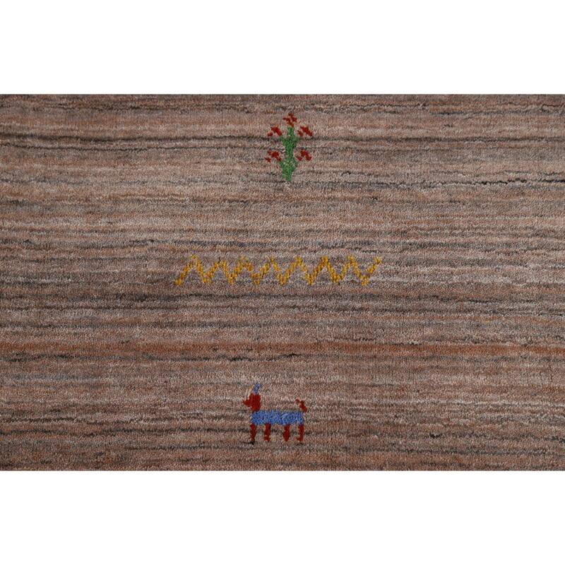 Striped Brown Tribal Gabbeh Oriental Area Rug Hand-Knotted Wool Carpet - 8'0"x 9'9"